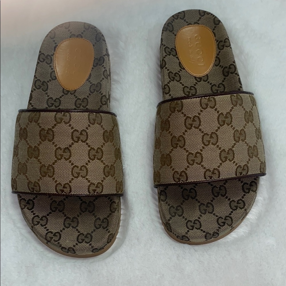 Gucci Brown Monogram Sandals